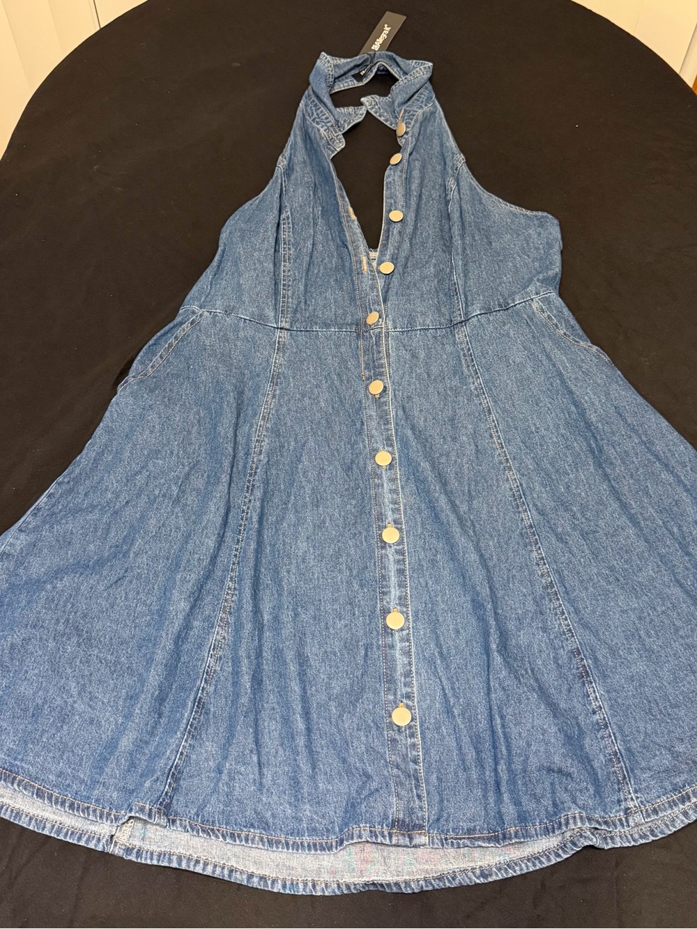 Blue Denim Halter women’s Dress with Front Buttons